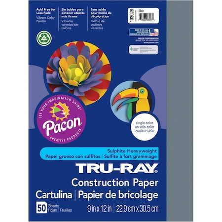 Tru-Ray Paper, Const, 9X12, Slate, 50Sh Pk PAC103028